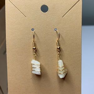 Raw Aquamarine Crystal Gold Dangly Earrings